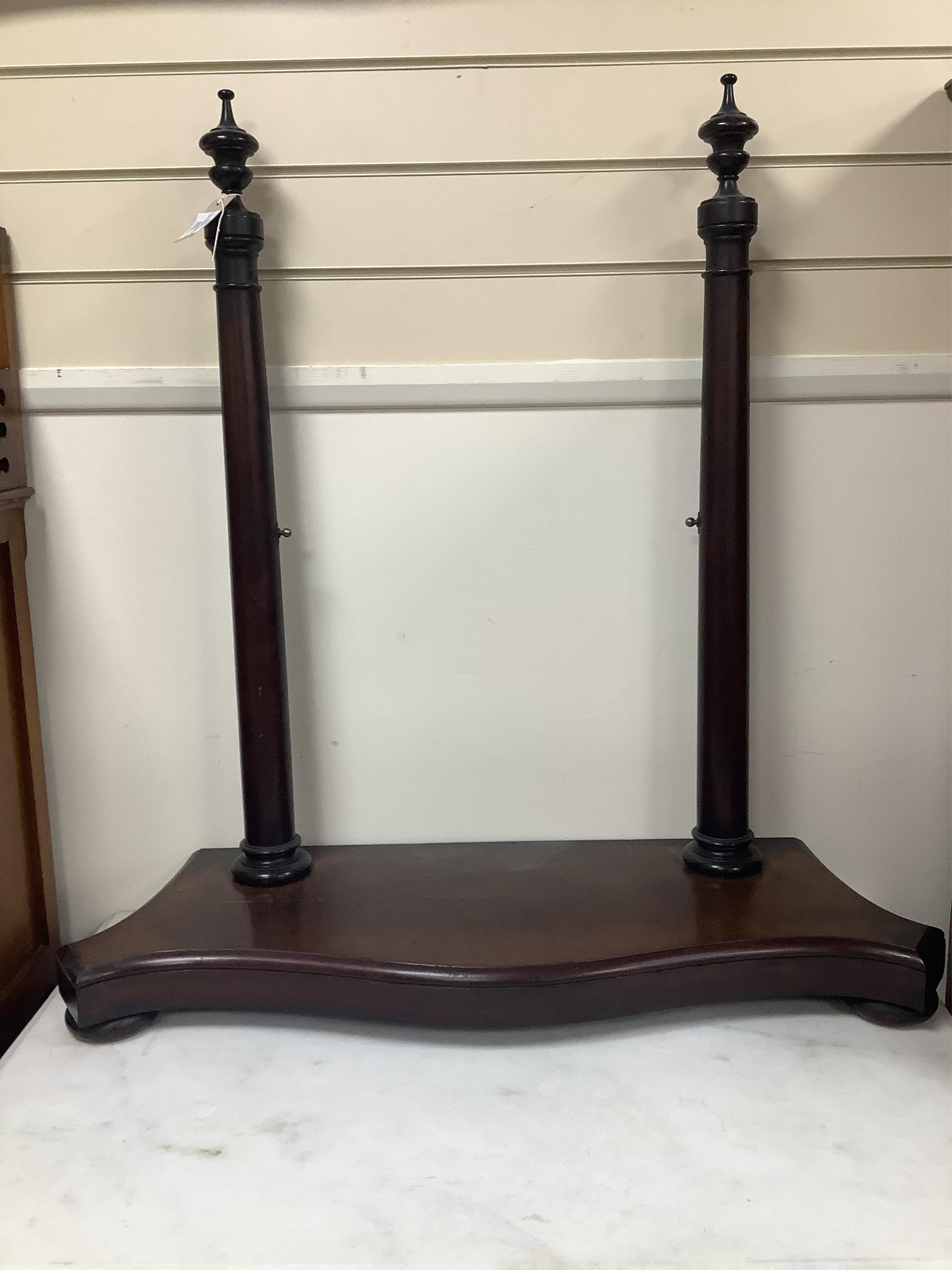 An Anglo Indian teak marbled topped dressing table, width 91cm, depth 58cm, height 164cm and a mahogany mirror. Condition - good
